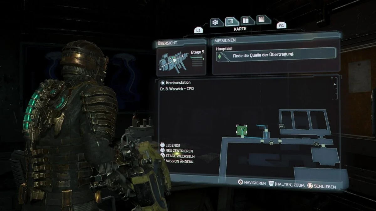 Die Karte zeigt den Fundort des Schemas Strahlenmunition in Dead Space. 