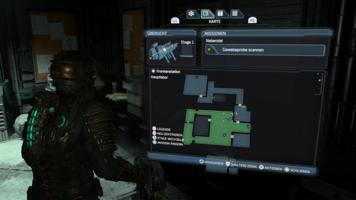 Die Karte zeigt den Standort für die Gewebeanalyse des Jägers in Dead Space. 