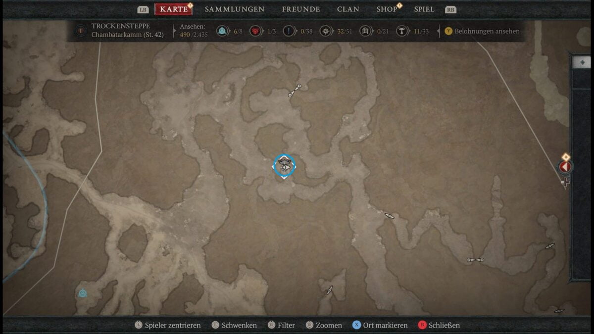 Wie auf der Karte zu sehen, ist der Altar von Lilith nicht weit vom Wegpunkt entfernt.