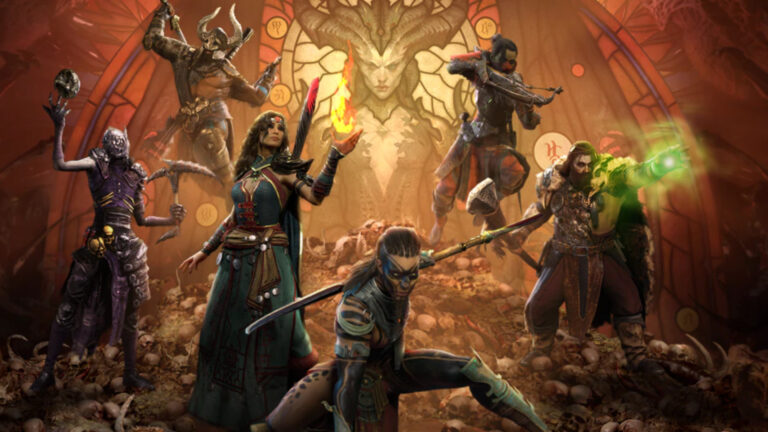 Mehrere Krieger aus Diablo 4, die in verschiedenen Posen ihre Fähigkeit zeigen.