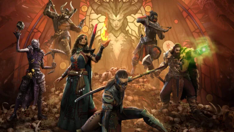 Mehrere Krieger aus Diablo 4, die in verschiedenen Posen ihre Fähigkeit zeigen.