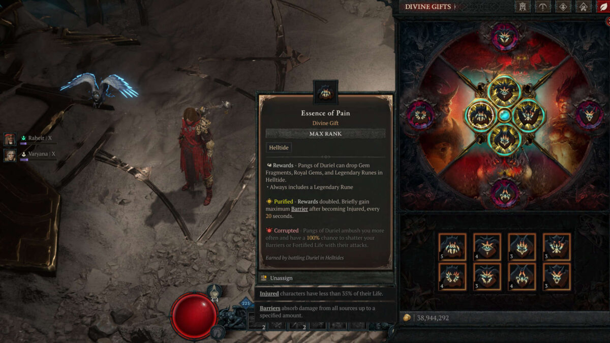 Menüübersicht der Göttlichen Gaben in Diablo 4.