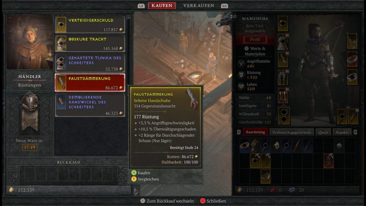 Beim Rüstungshändler in Diablo 4 könnt ihr Rüstungen kaufen und verkaufen.