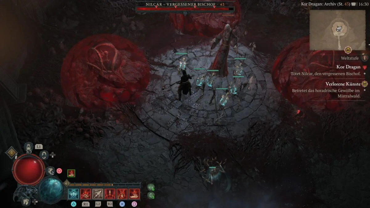 Der Boss-Kampf gegen den Vampir-Bischoff Nilcar in Diablo 4. 