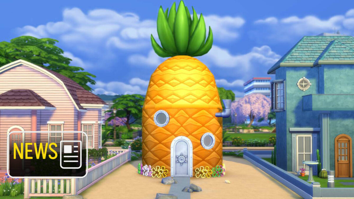 Ein Haus in Form einer Ananas, mit Tür und zwei Fenstern.