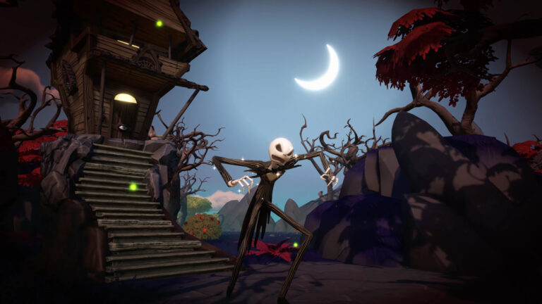 Jack Skellington schaut grimmig bei Nacht.