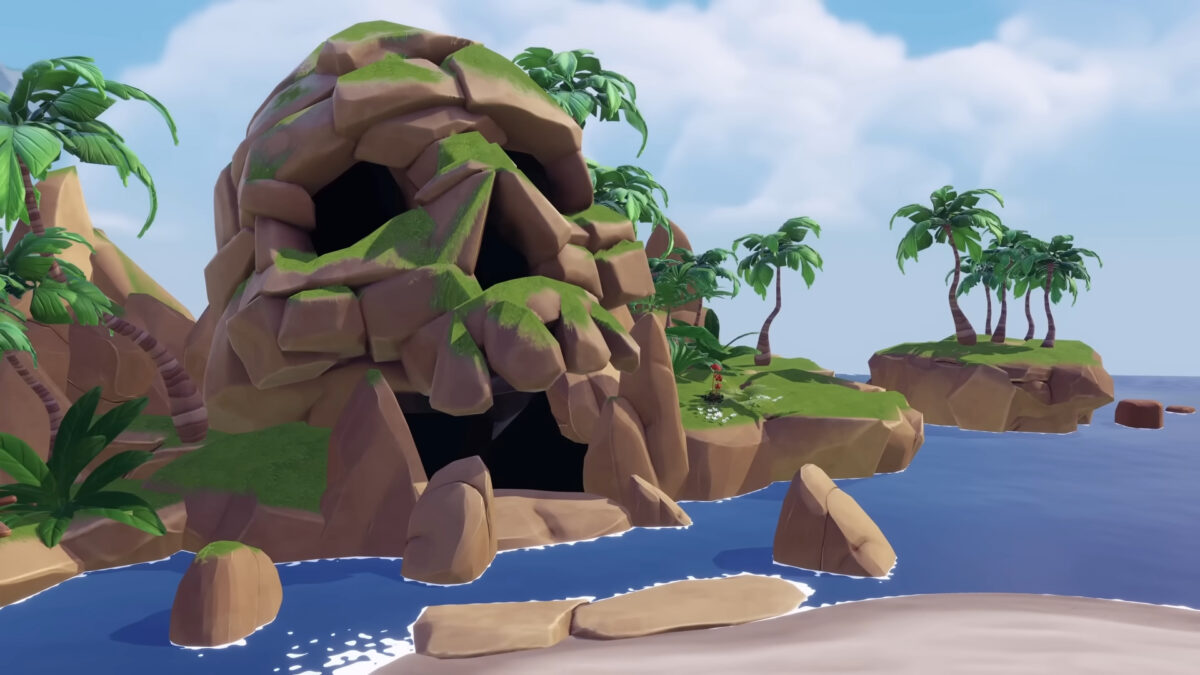 Ein großer Felsen, der wie ein Totenkopf geformt ist.