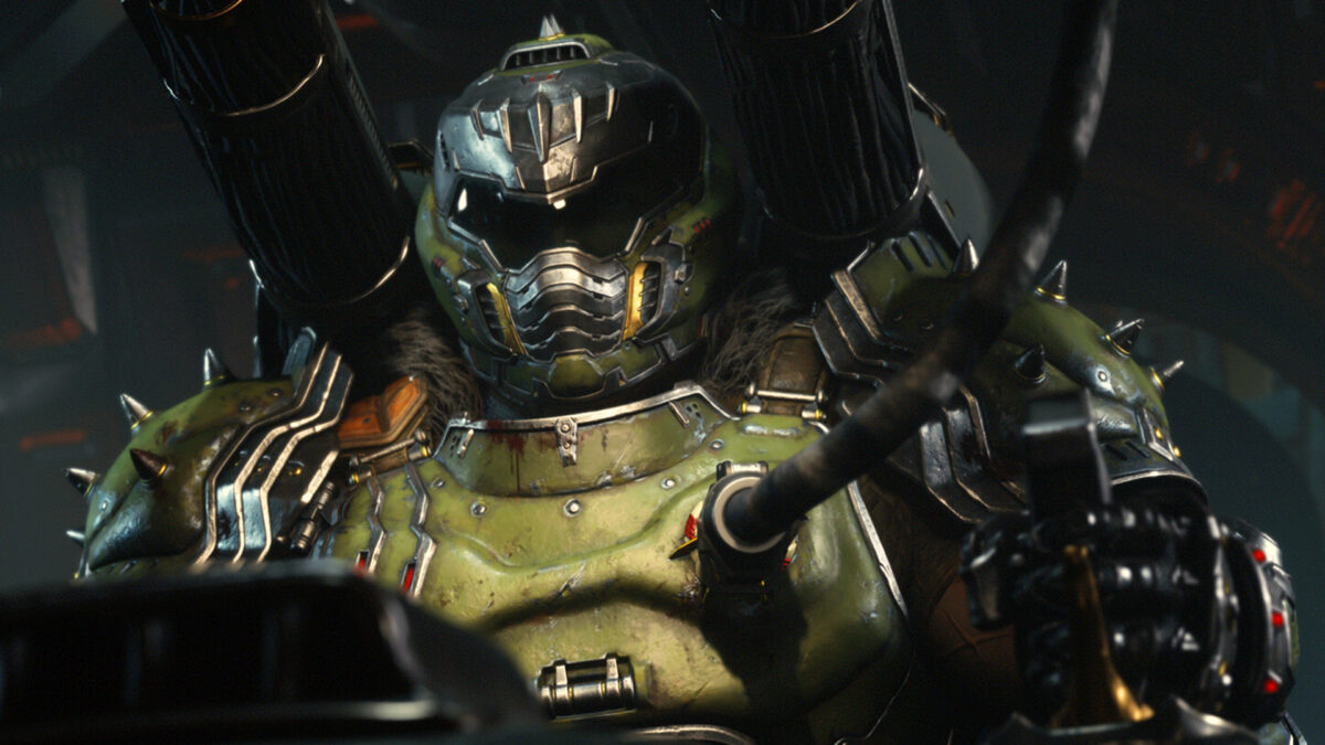Der Doom-Guy macht sich in schwerer Rüstung bereit für ein Gefecht.