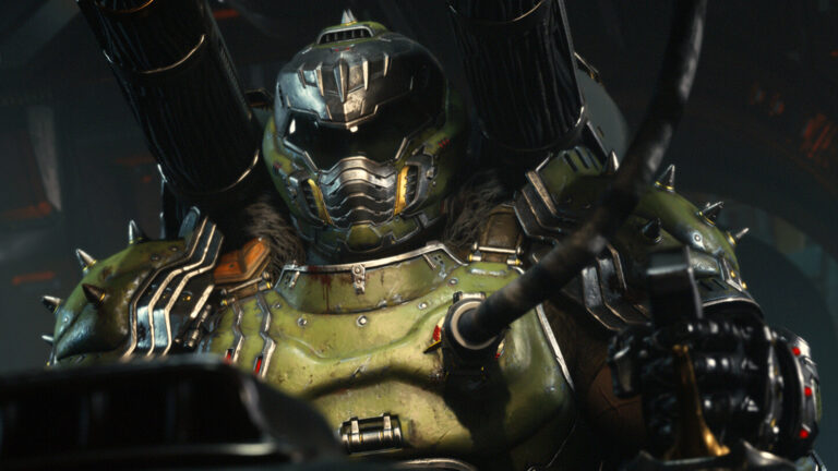Der Doom-Guy macht sich in schwerer Rüstung bereit für ein Gefecht.