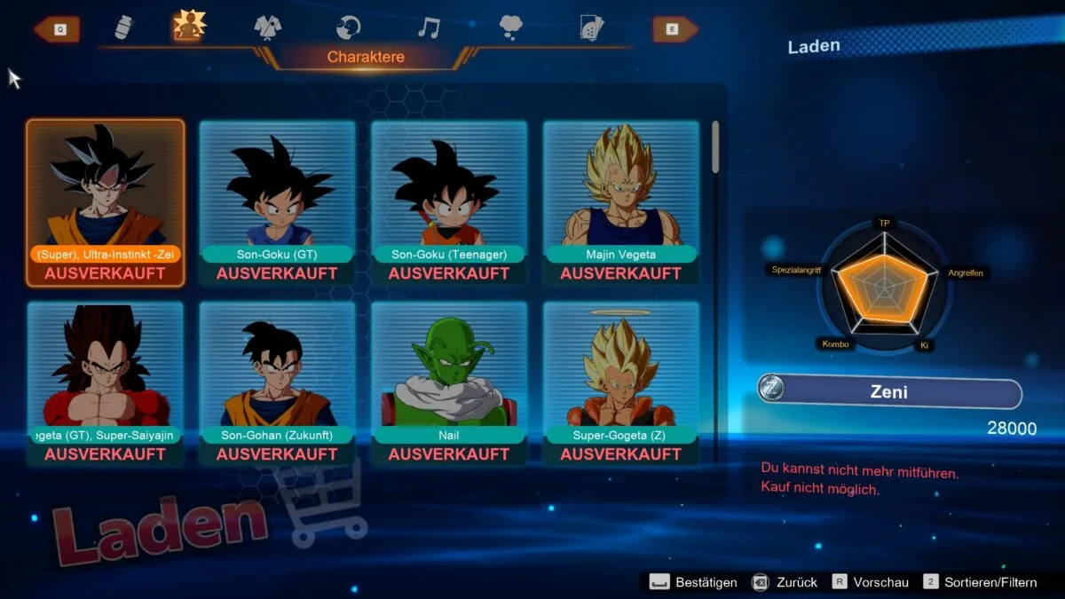 Hier sieht man den Shop, in dem ihr euch die Charaktere kaufen kann ©Bandai Namco