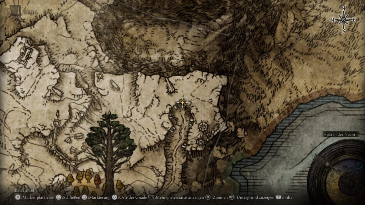 Die Katakomben der Schwarzen Klinge auf der Karte von Elden Ring.