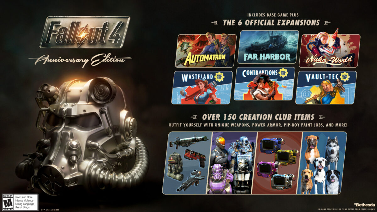 Eine Übersicht aller neuen Inhalte der Anniversary Edition von Fallout 4, darunter Waffen, Skins und mehr.