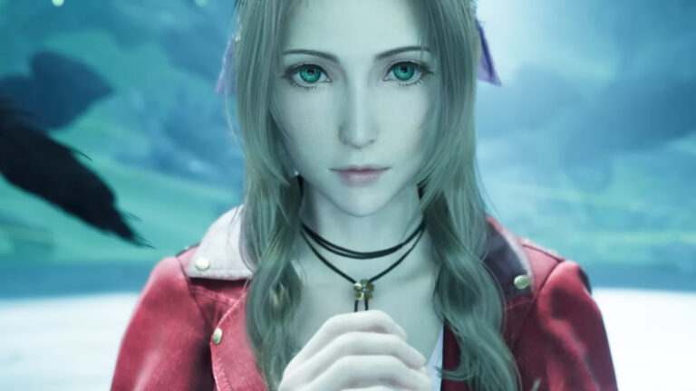 Aerith Gainsborough verschränkt die Hände miteinander.