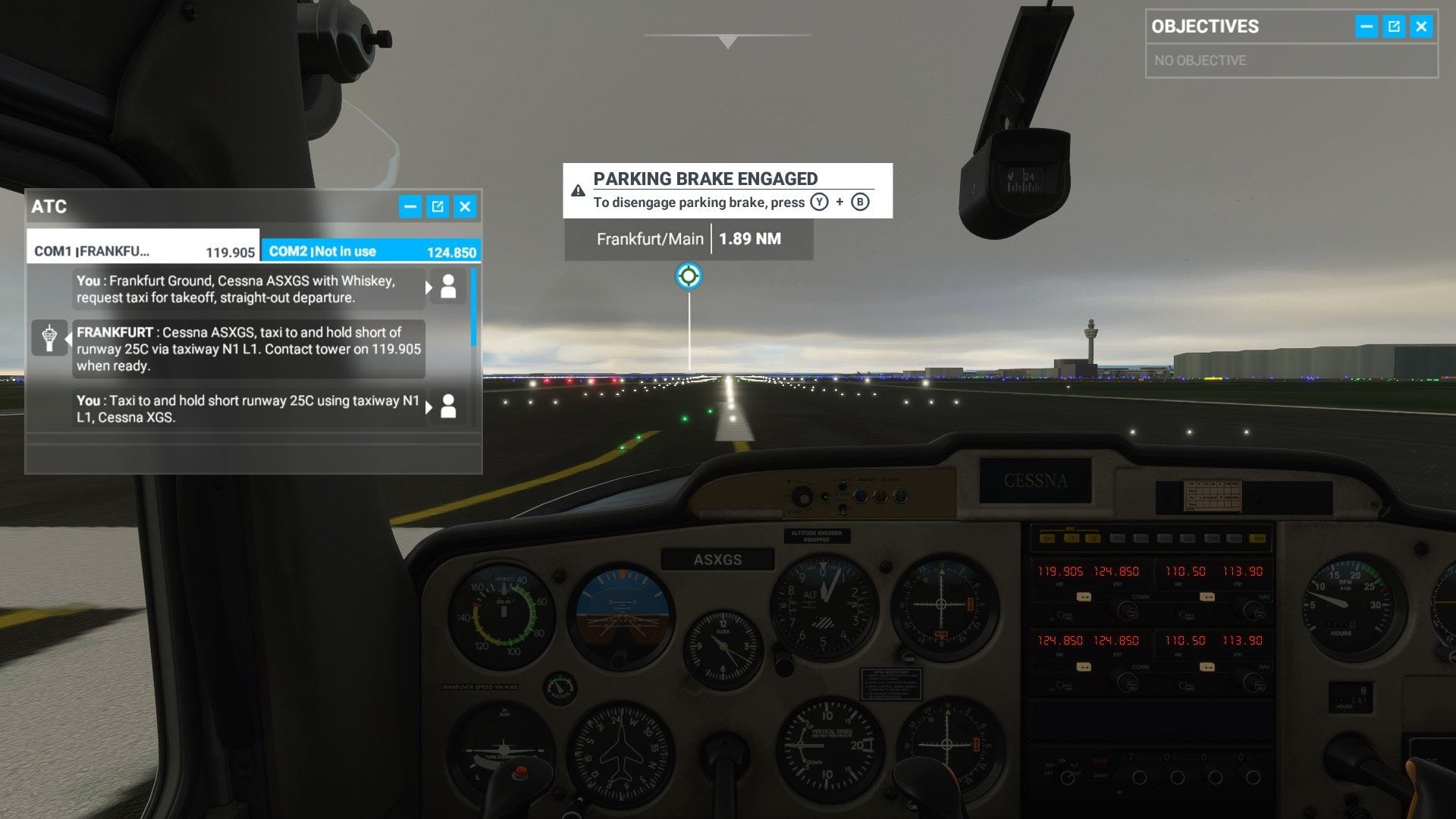 Dialogue with air traffic control in a dialog box in Flight Simulator 2020