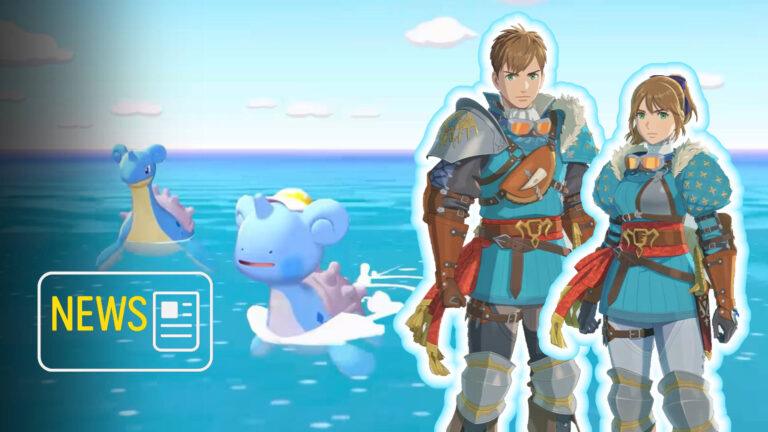 Pokémon Lapras und Morlord schwimmen im Meer, daneben zwei Jäger aus Monster Hunter in Rüstung – Gaming-News zu möglichem Crossover.