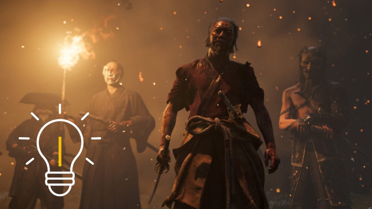The Yotei Six standing side by side, with one of them holding a torch.