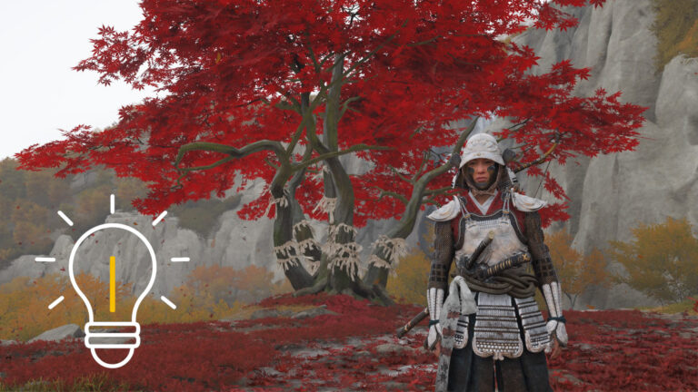 Atsu stands in full armor in front of a red dueling tree.