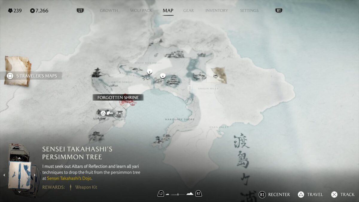 Map of Ghost of Yotei with the forgotten Shrine.