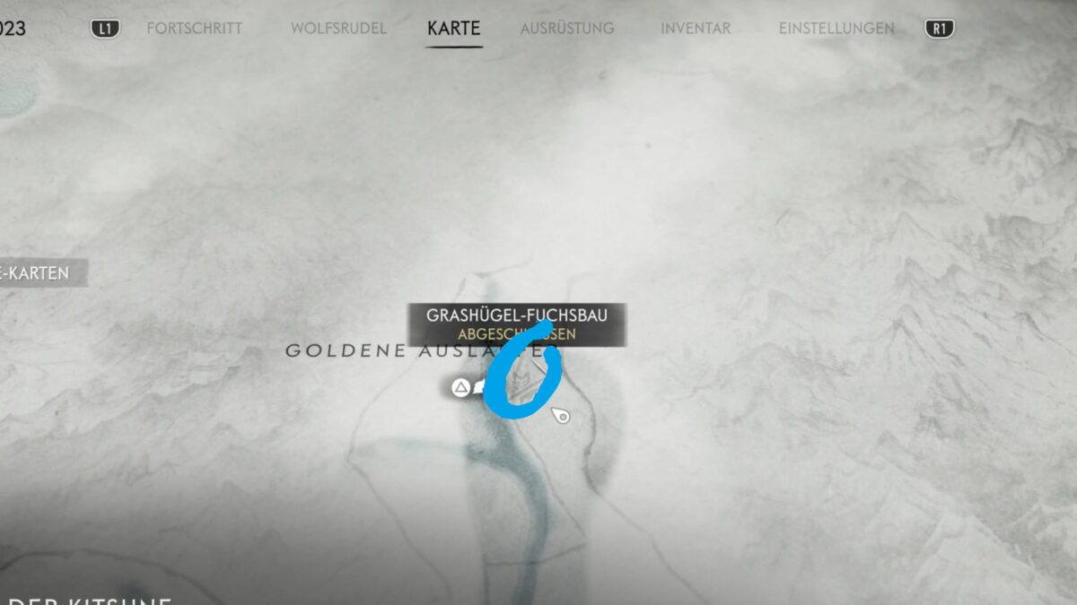 Karte vom Grasland mit türkiser Markierung.