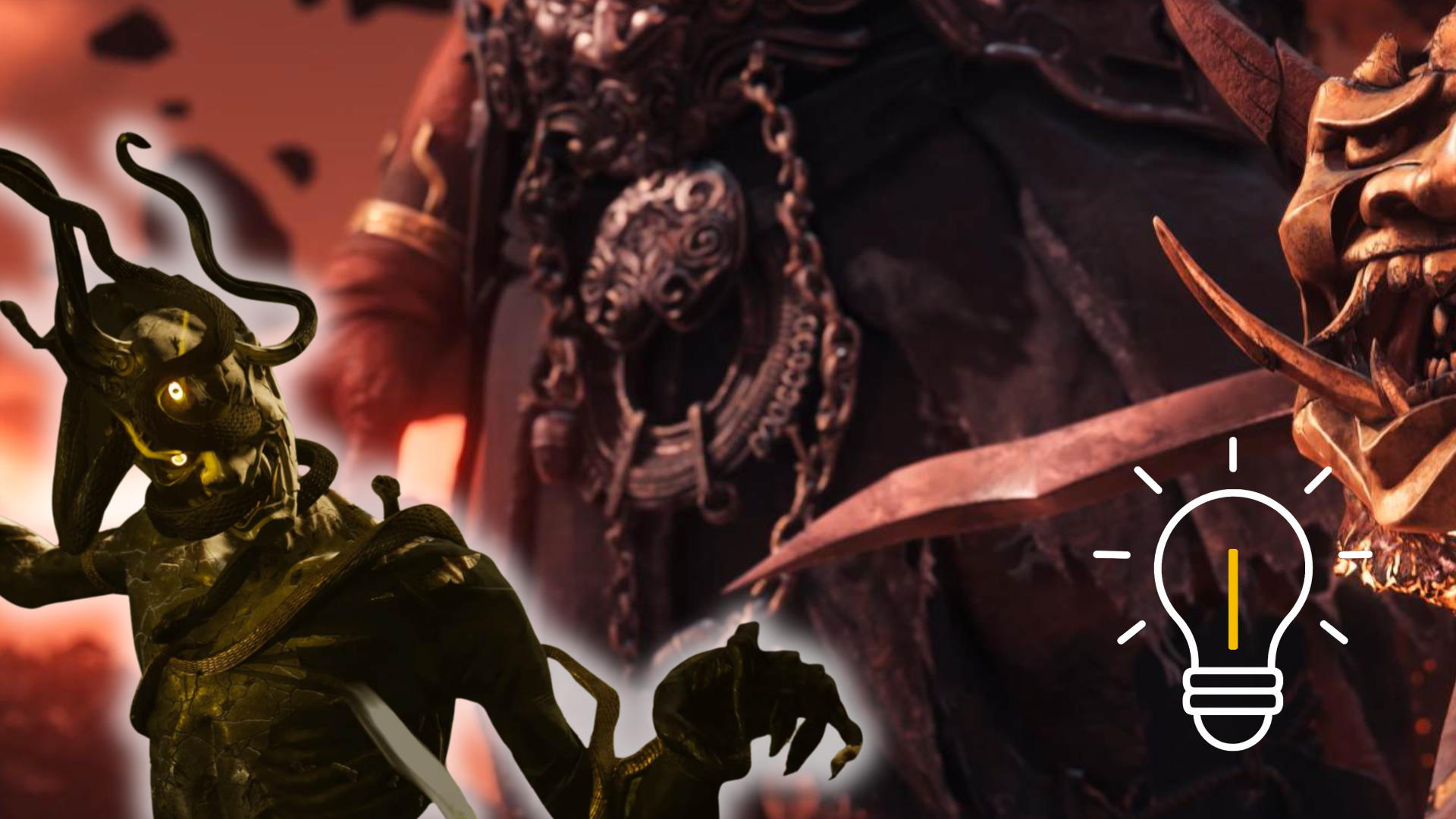 Ein Oni mit Maske, davor ein Dämon.