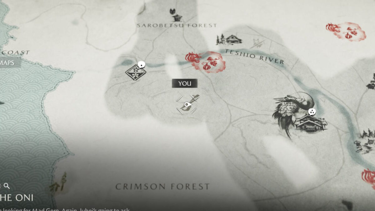 Karte von Ghost of Yotei am Teshio Fluss.
