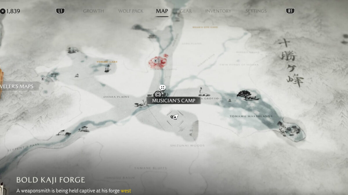 Map of Ghost of Yotei with Shamisen Songs.