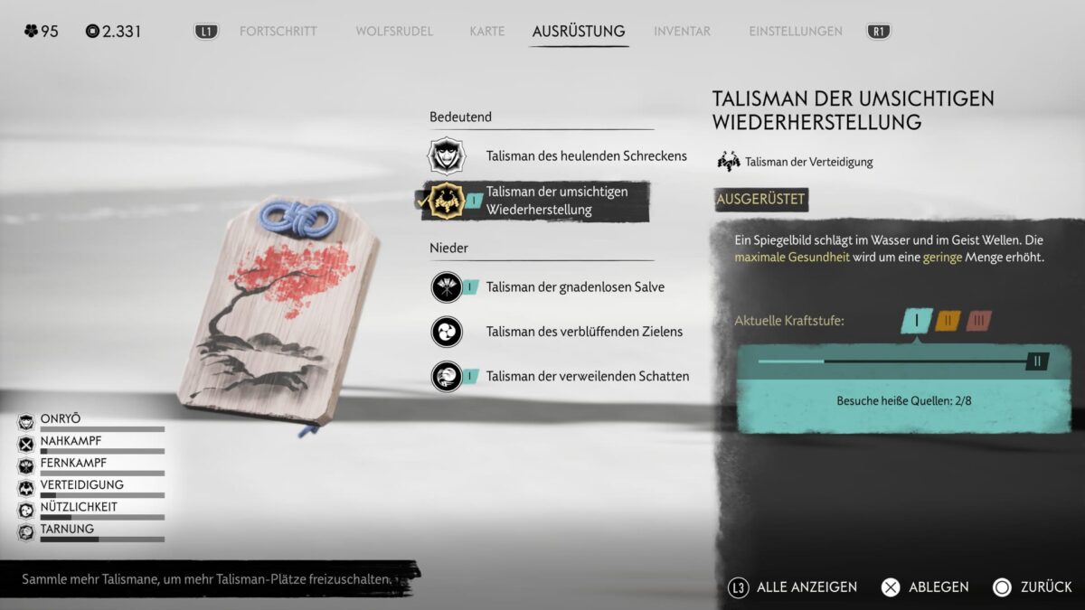 Ein Talisman samt Name und Beschreibung.
