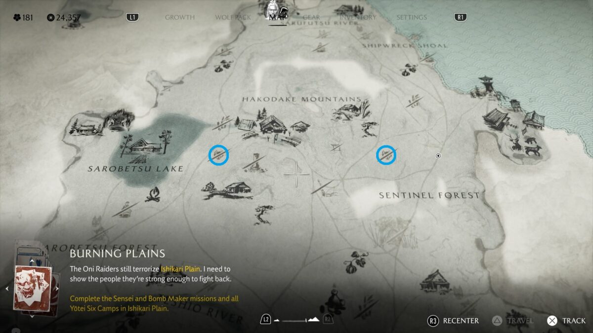 Map of Ghost of Yotei – Teshio Ridge.