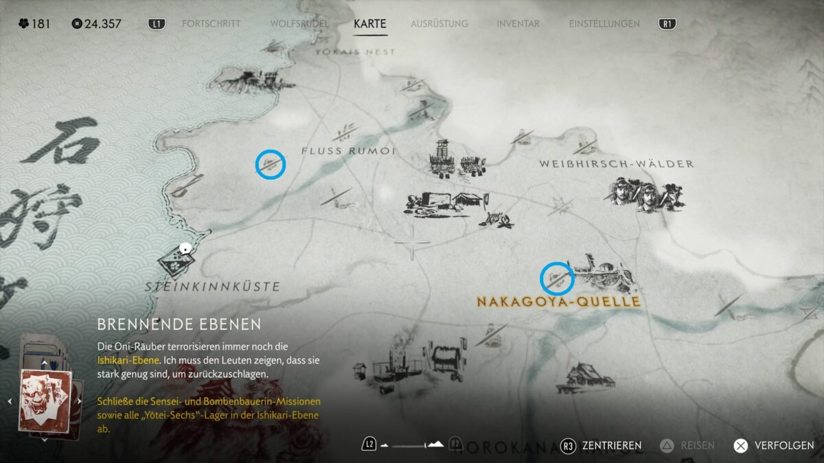 Karte von Ghost of Yotei - Ishikari Ebene.