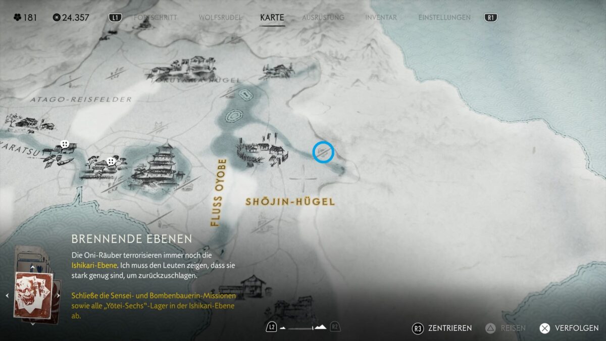 Karte von Ghost of Yotei - Oshima Küste.