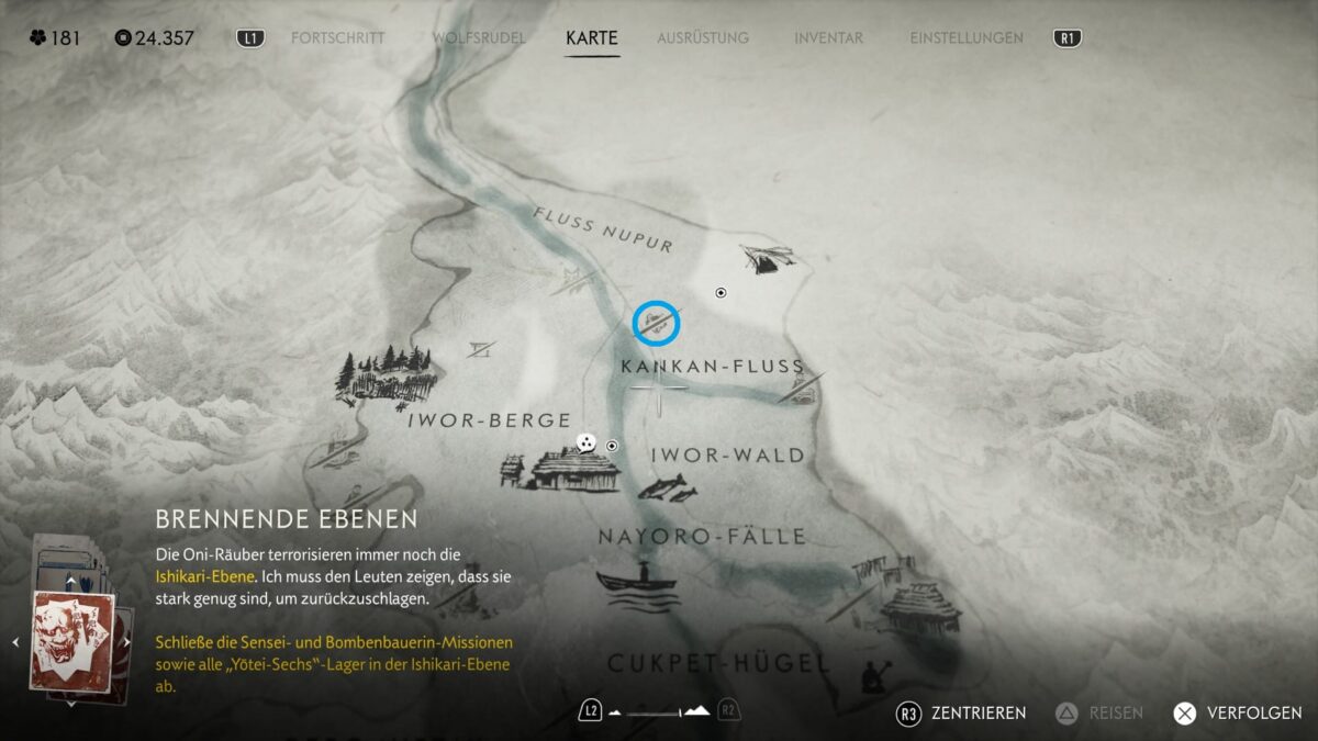 Karte von Ghost of Yotei - Nayoro Wildnis.