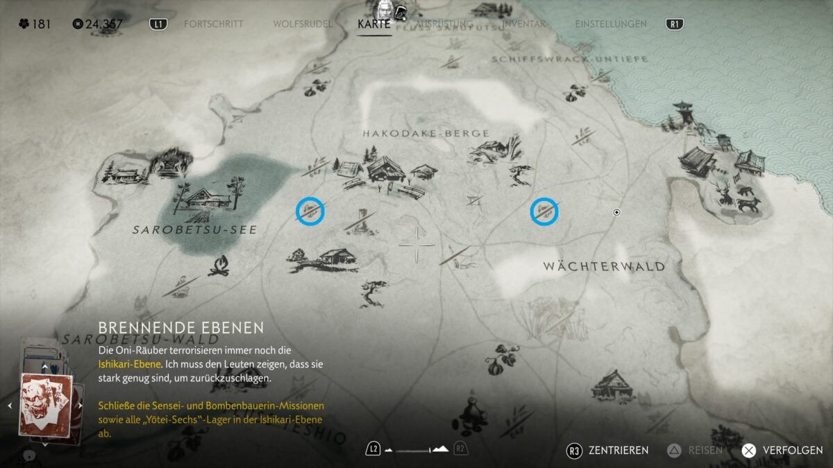 Karte von Ghost of Yotei - Teshio Kamm.