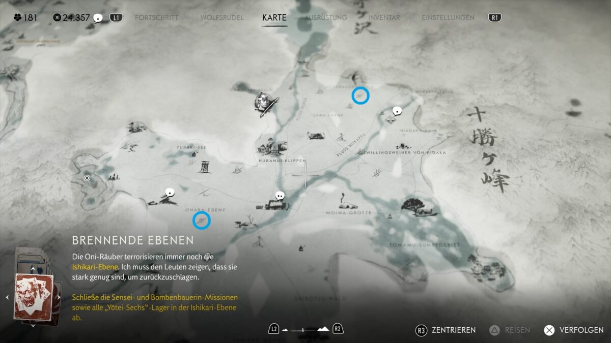 Karte von Ghost of Yotei - Tockachi Gebirge.