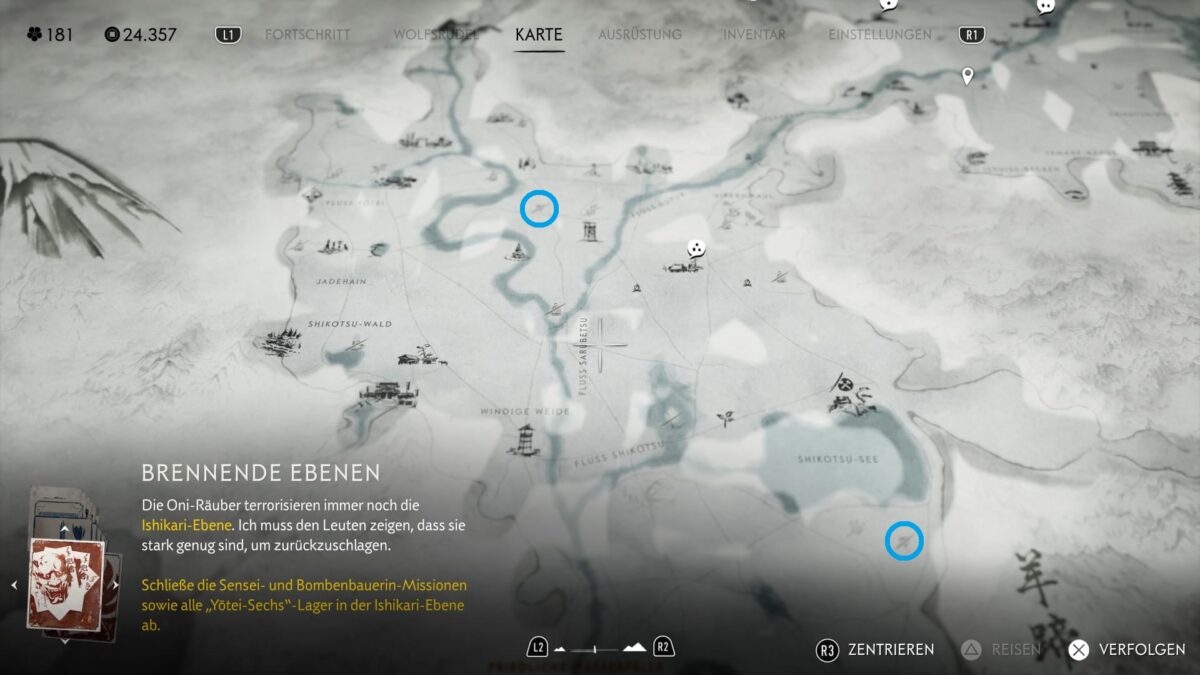 Eine Karte von Ghost of Yotei - Yotei Grasland.