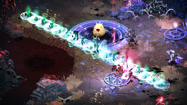 Ein Screenshot des PC-Spiels Hades 2 zeit einen Kampf auf einem Feld mit Dornenbüschen.