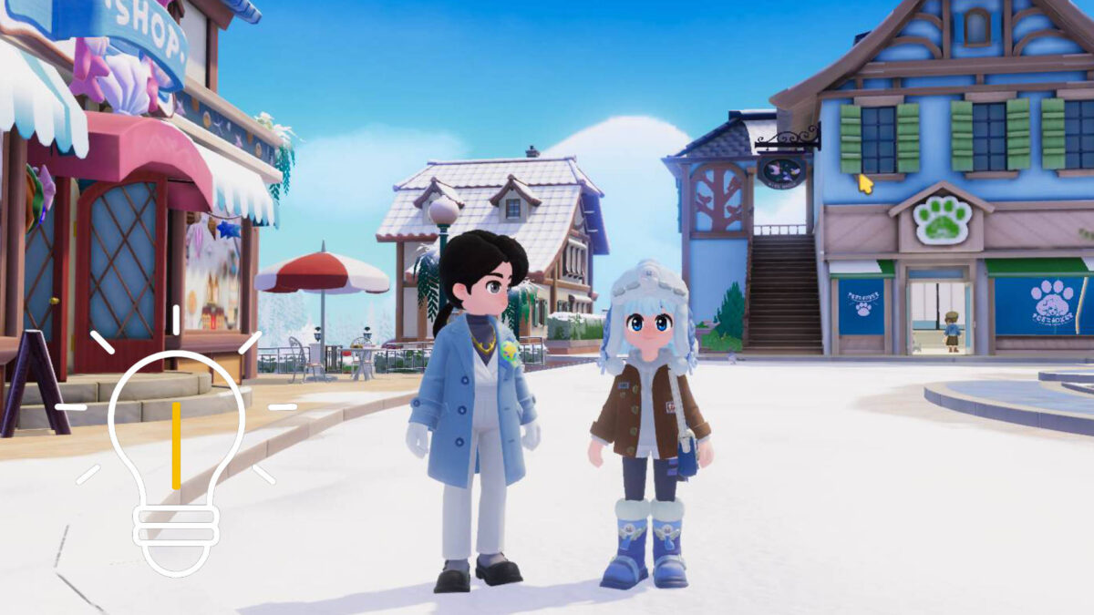 Ein Mädchen steht neben einem Jungen im Schnee.