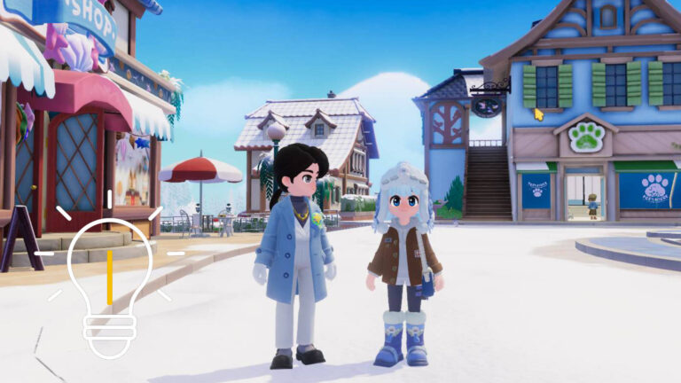 Ein Mädchen steht neben einem Jungen im Schnee.