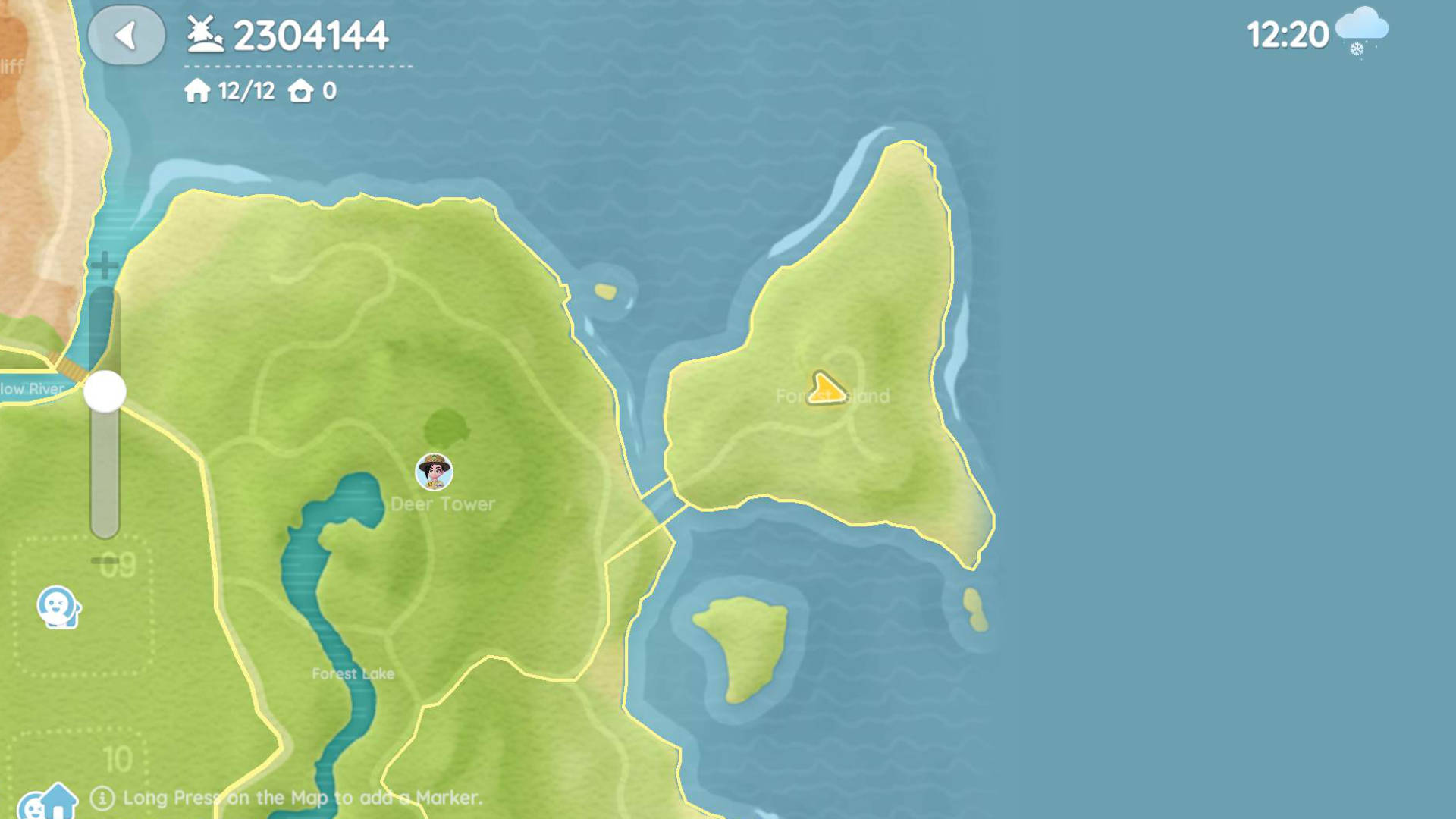 Eine Karte von Heartopia mit einem Fundort auf Forest Island.