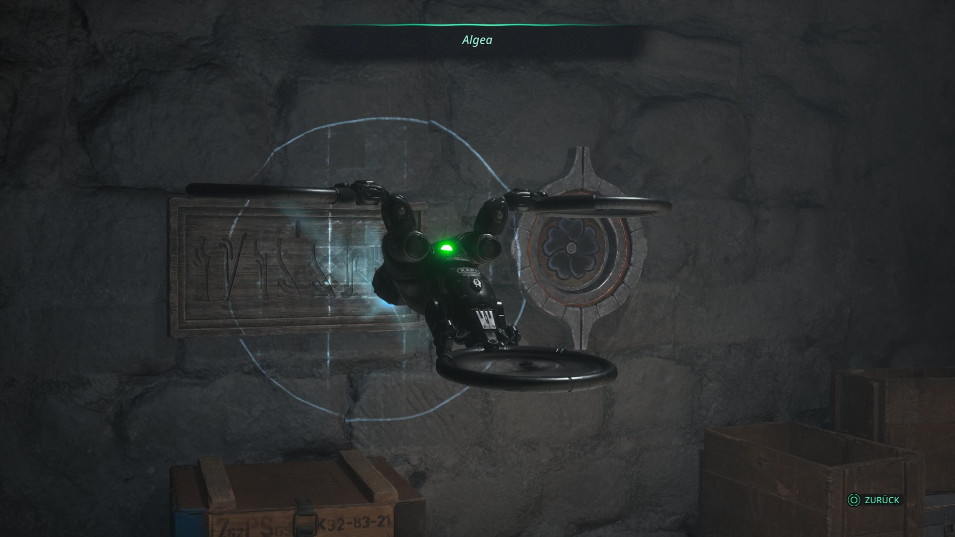 A small drone scans an ancient stone tablet.
