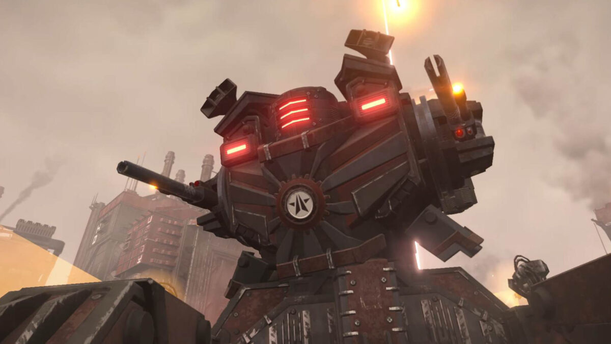 Ein gepanzertes Gefährt mit zwei Kanonen an den Seiten.