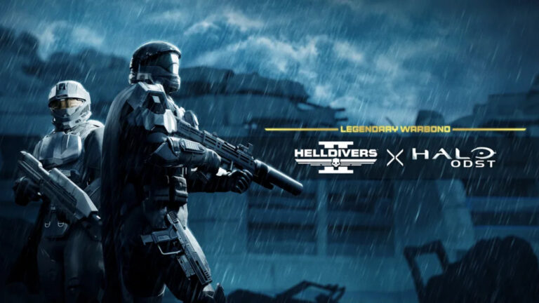 Mehrere Helldiver stehen nebeneinander mit Waffe.