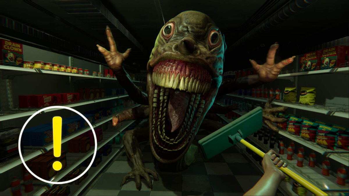 Ein Monster mit spitzen Zähnen stürmt auf jemanden zu.