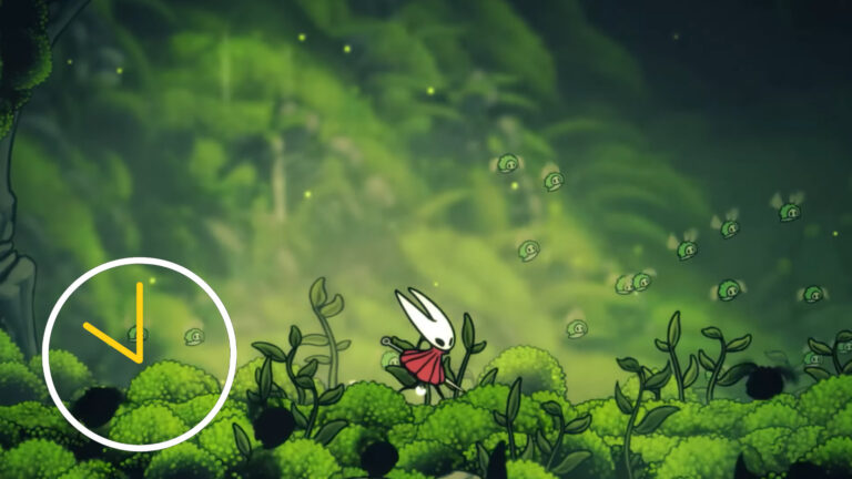A small white creature wandering through a green landscape.
