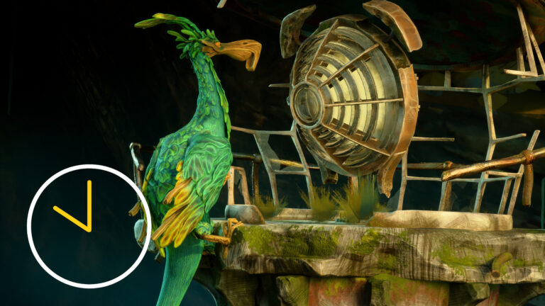 Ein grüner großer Vogel sitzt vor einer alten rostigen Lampe.