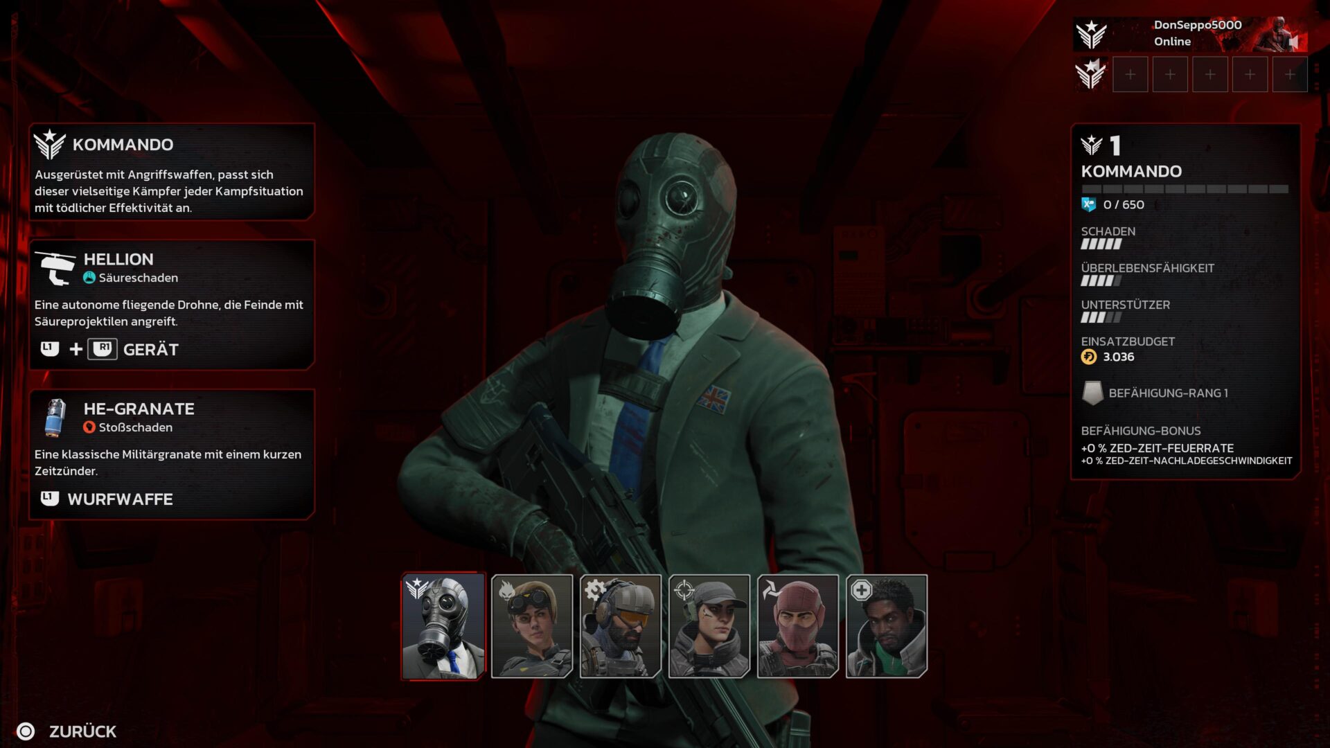 Ein Auswahlbildschirm in Killing Floor 3 zeigt die Klasse "Kommando".