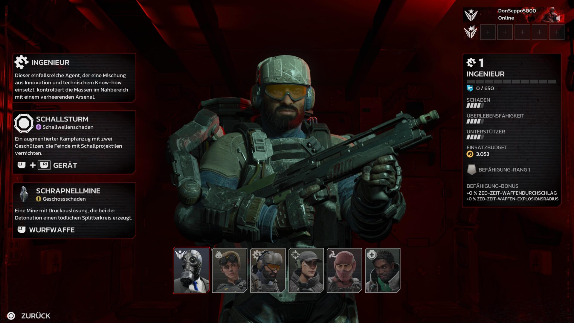 Ein Auswahlbildschirm in Killing Floor 3 zeigt die Klasse "Ingenieur".
