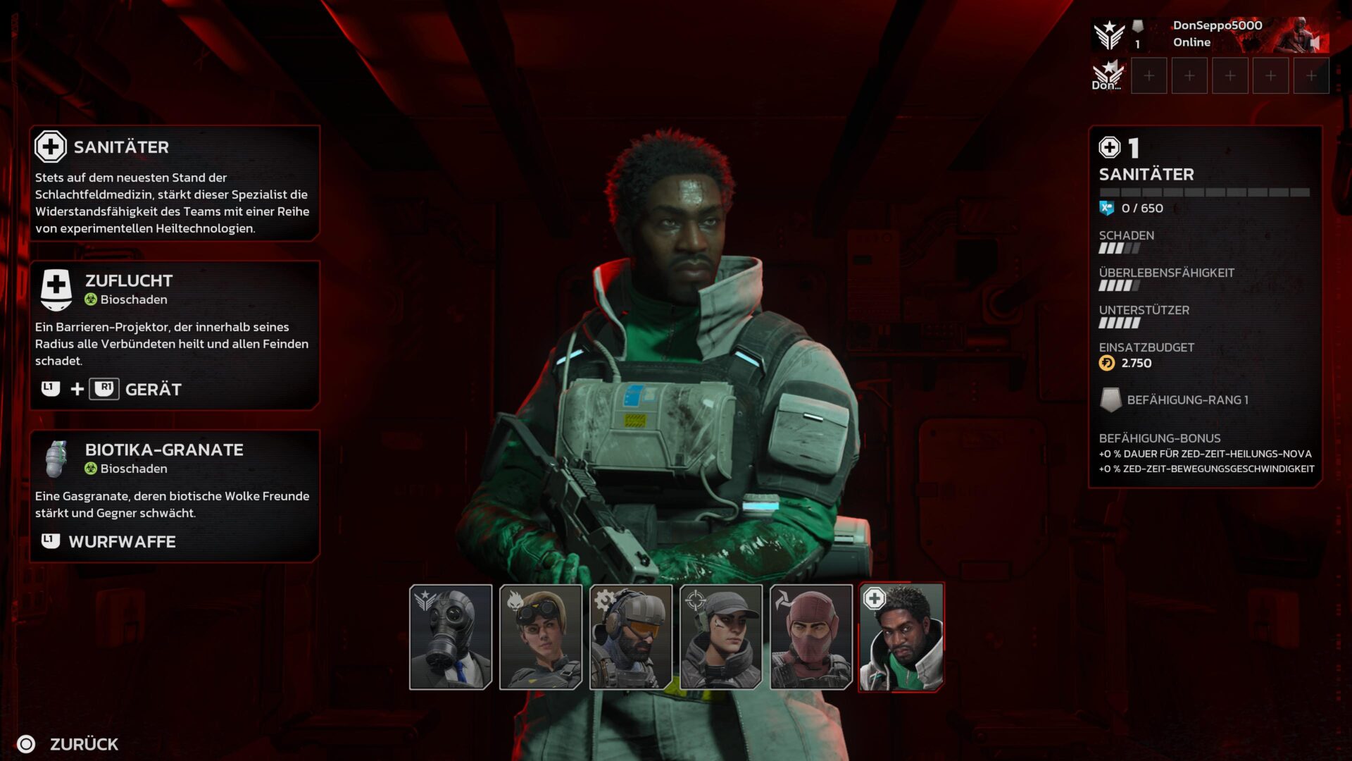 Ein Auswahlbildschirm in Killing Floor 3 zeigt die Klasse "Sanitäter".