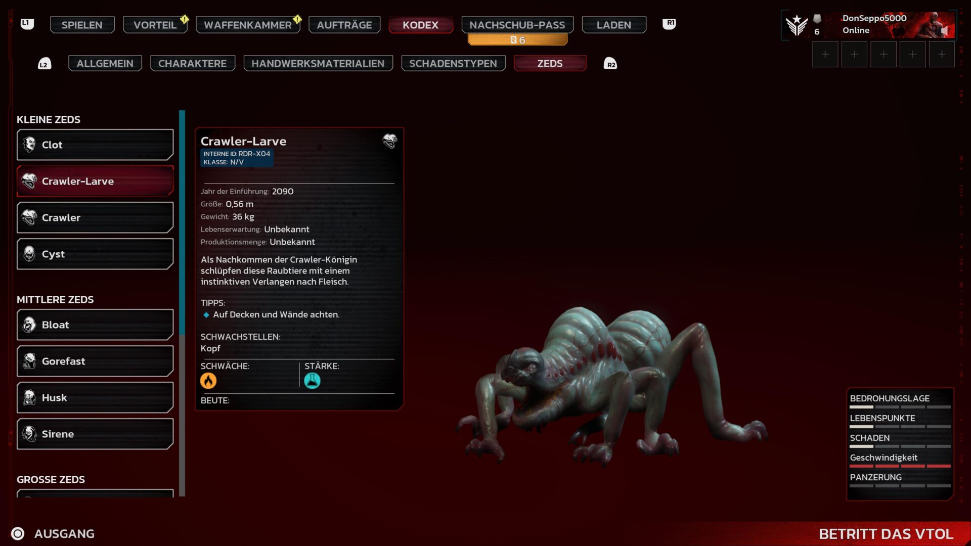 Ein Kodex-Eintrag aus Killing Floor 3 zeigt den Zed "Clot".