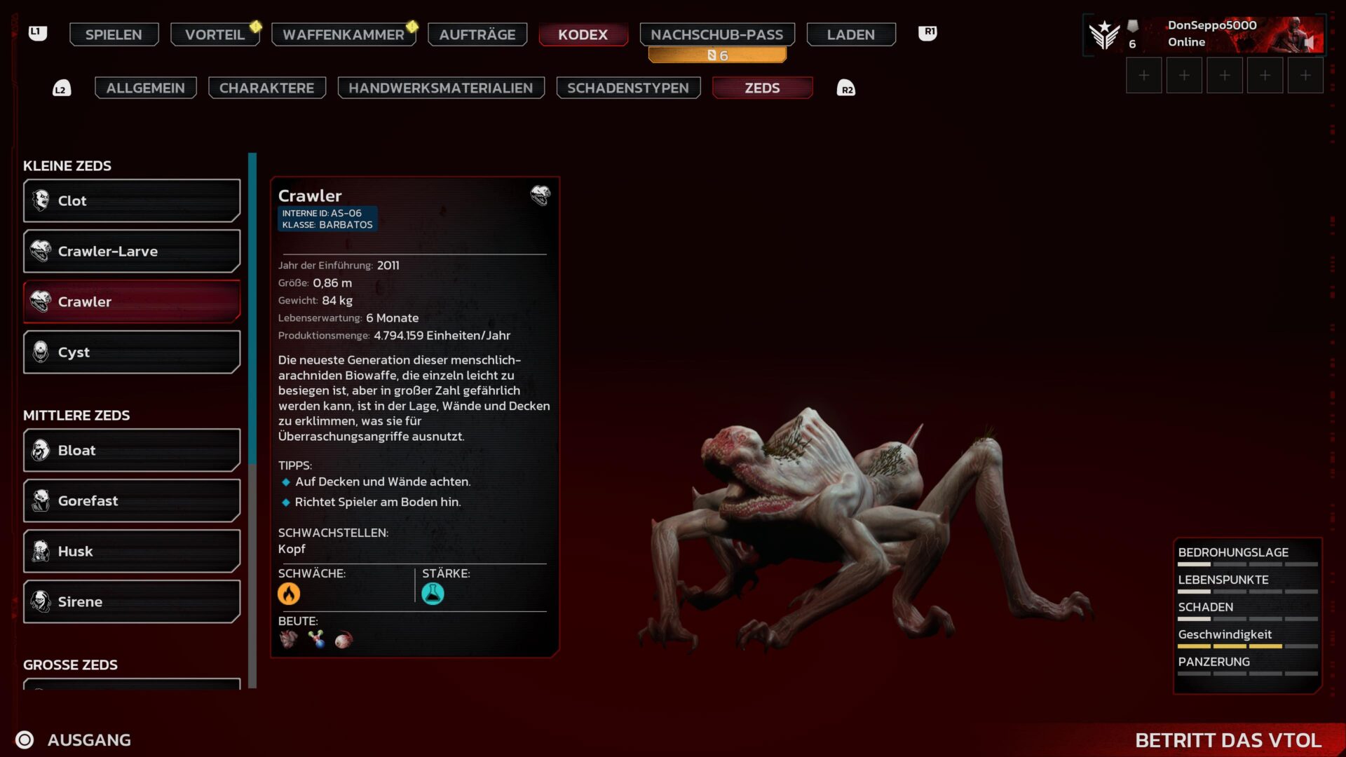 Ein Kodex-Eintrag aus Killing Floor 3 zeigt den Zed "Clot".