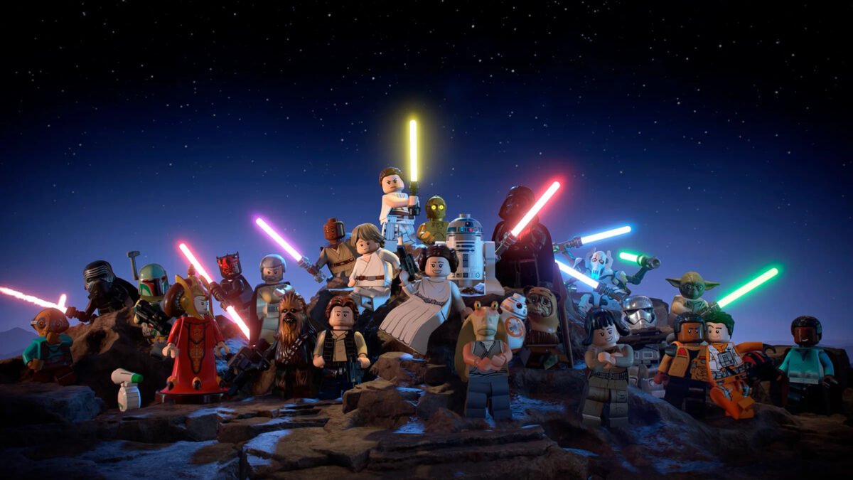 Eine Gruppe von LEGO-Star-Wars-Figuren sind auf einem Hügel platziert.